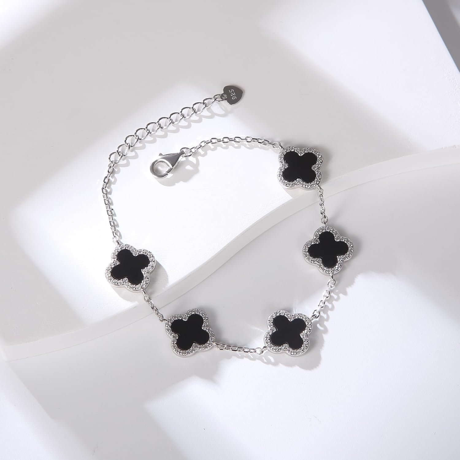 925 Sterling Silver Clover Bracelet,Adjustable Four Leaf Clover Hand Jewelry Chain & 7 Inch Tennis Bracelet Set,Fashion Matching & Sporty Style for all days - Image 3