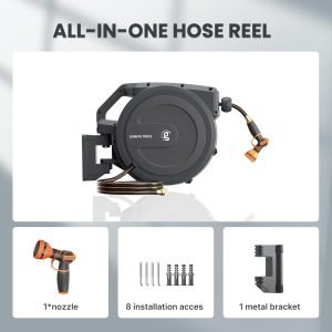 Giraffe Tools PRO Heavy Duty Retractable Garden Hose Reel – 78ft 1/2 Inch Auto Rewind with Any-Length Lock, Wall Mounted Metal Bracket, Commercial Grade for Patio & Lawn (Dark Grey)