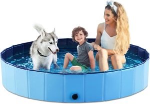 Jasonwell Foldable Dog Pet Bath Pool Collapsible Dog Pet Pool Bathing Tub Kiddie Pool Doggie Wading Pool for Puppy Small Medium Large Dogs Cats and Kids 71″ Blue