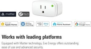 Eve Energy (Matter) 2 Pack – Smart Plug, App and Voice Control, 100% Privacy, Matter Over Thread, Works with Apple Home, Alexa, Google Home, SmartThings, requires Thread Border Router