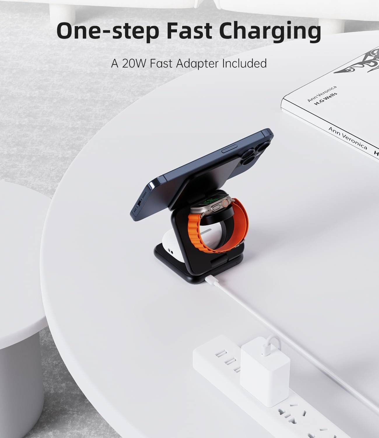 Foldable Magnetic Wireless Charger, KU XIU X40 Aluminum Alloy 3 in 1 Charging Station for Apple, Fast Charging Travel Charger for iPhone 17 16 15 14 13 12, 5W for Apple Watch & AirPods, Black - Image 6
