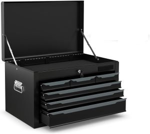 Goplus Tool Box, 24” 6-Drawers Steel Tool Chest w/Top Tool Tray,Automatic Lock, Protective Liners, Handle, Smooth Ball Bearing Sides, Portable Tool Storage Organizer, Toolbox for Garage Workshop