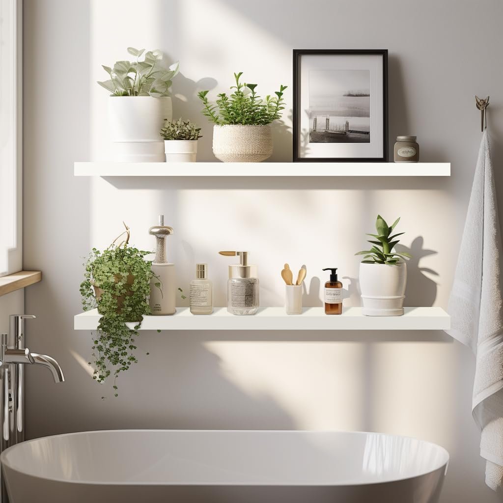 LaVie Home Floating Shelves, 36 Inch Wall Shelf Set of 2, Hanging Shelf with Invisible Brackets, Wall Decor for Bathroom, Bedroom, Living Room, Kitchen Storage, Modern White - Image 5