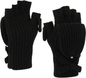Kate Spade Women’s Knit Bow Pop Top Mitten, Glove Set for Cold Weather, Stylish Fashion Accessory