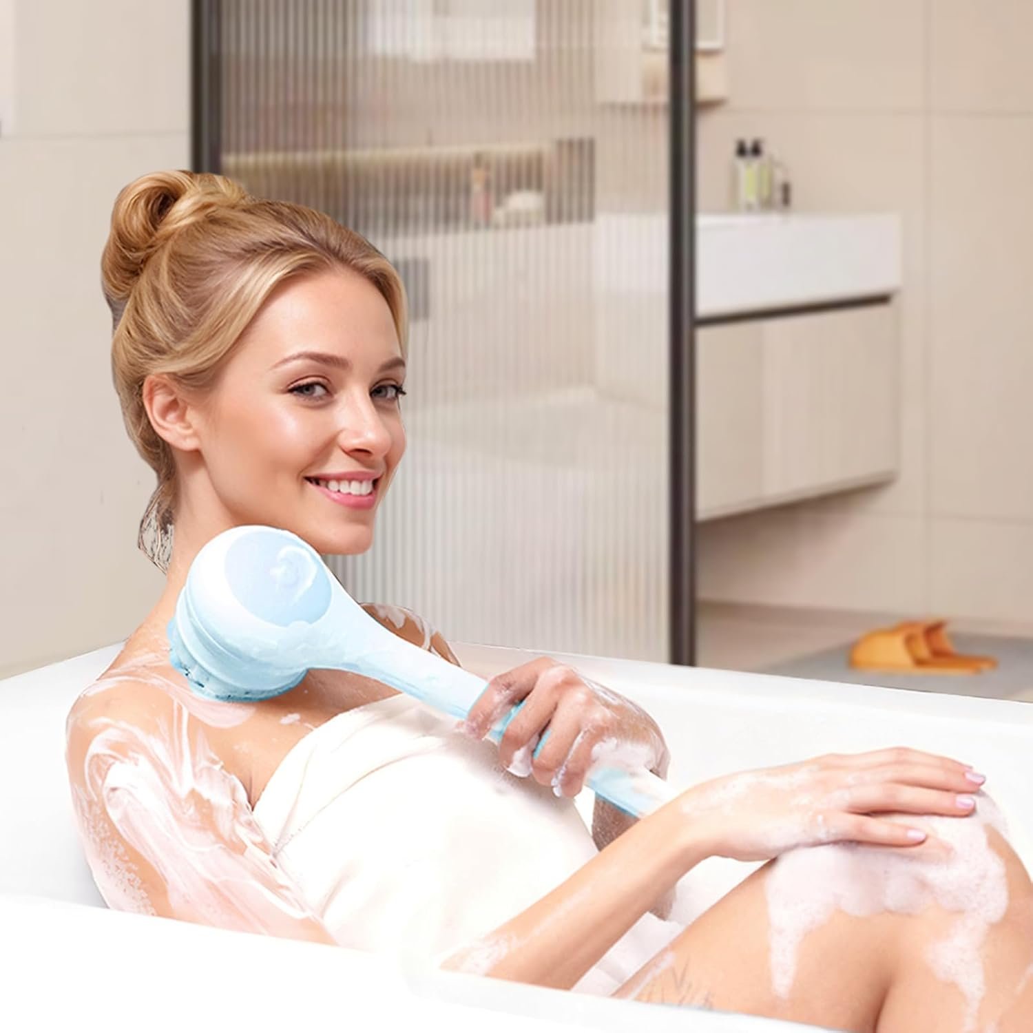 Electric Body Brush Back Scrubber for Shower, Waterproof Long Dual Handle Power Body Scrubber with 3 Heads, Rechargeable Bath Brush & 2 Speeds, for Cleansing, Exfoliating and Massaging Skin - Image 8