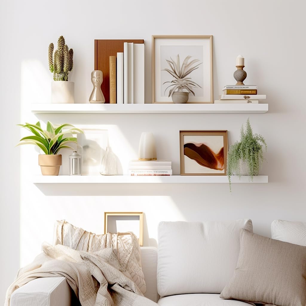 LaVie Home Floating Shelves, 36 Inch Wall Shelf Set of 2, Hanging Shelf with Invisible Brackets, Wall Decor for Bathroom, Bedroom, Living Room, Kitchen Storage, Modern White - Image 3