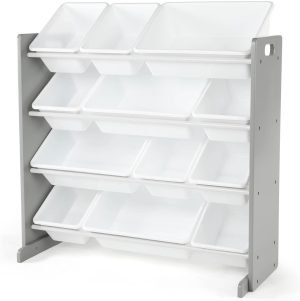 Humble Crew Kids Toy Storage Organizer with 12 Plastic Bins, Grey/White – Removable Bins for Playroom, Bedroom, Toddler Furniture for Boys and Girls Ages
