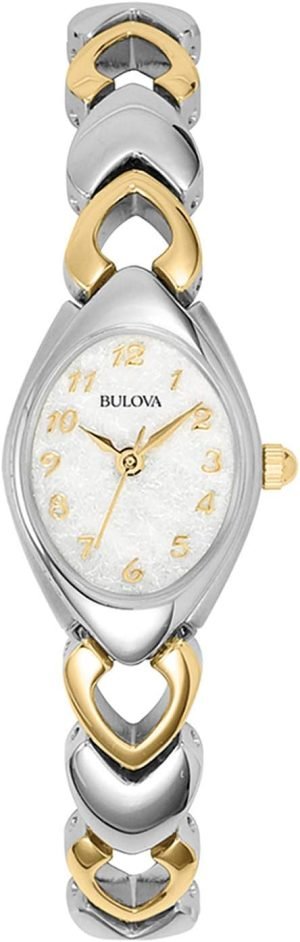 Bulova Ladies’ Classic Two-Tone Stainless Steel 3-Hand Quartz, White Patterned Dial Style: 98V02
