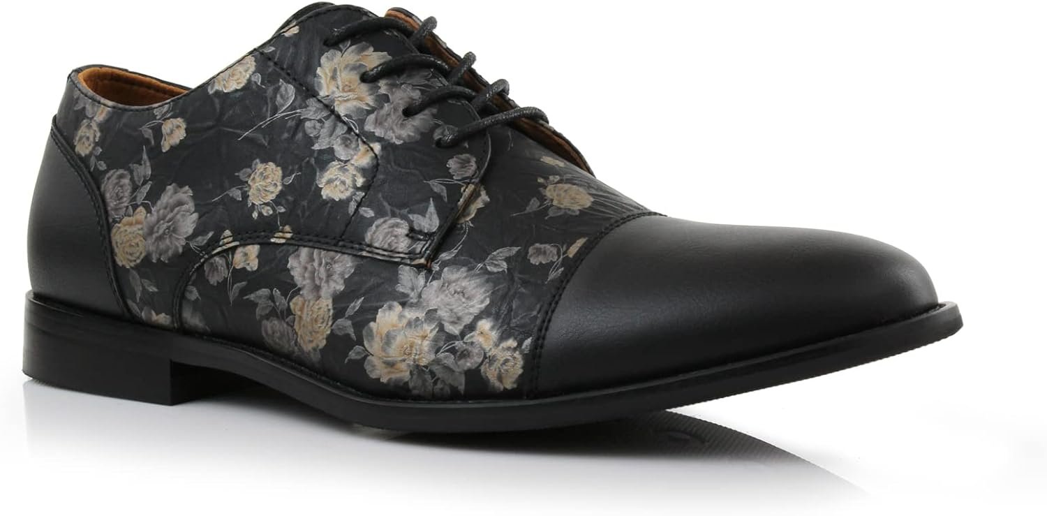 Ferro Aldo Men's Modern Cap-Toe Derby Collection | Statement Dress Shoes in Floral, Woven, & Classic Styles