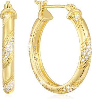 14K Gold Hoop Earrings 14K Gold Earrings for Women Hypoallergenic Large 25mm Hoop Earrings Trendy Elegant Gold Earring Jewelry