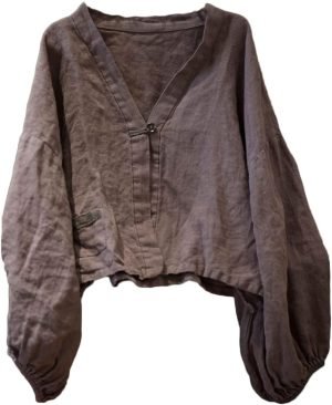 NFYM Women’s Linen Open Front Shirt Lantern Long Sleeve V Neck Plain Color Crop Top ...