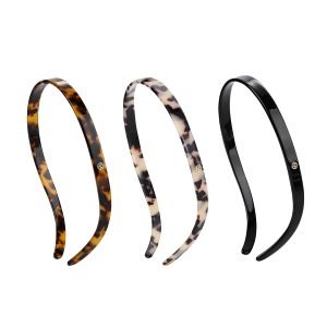 EVITA PERONI Hairband Designed for Eyewear, 3PCS – Basic Color – Tortoise & Amber & Black, Acetate, Fashion Thin Non-Slip Hair Accessories for Women Securing Hair