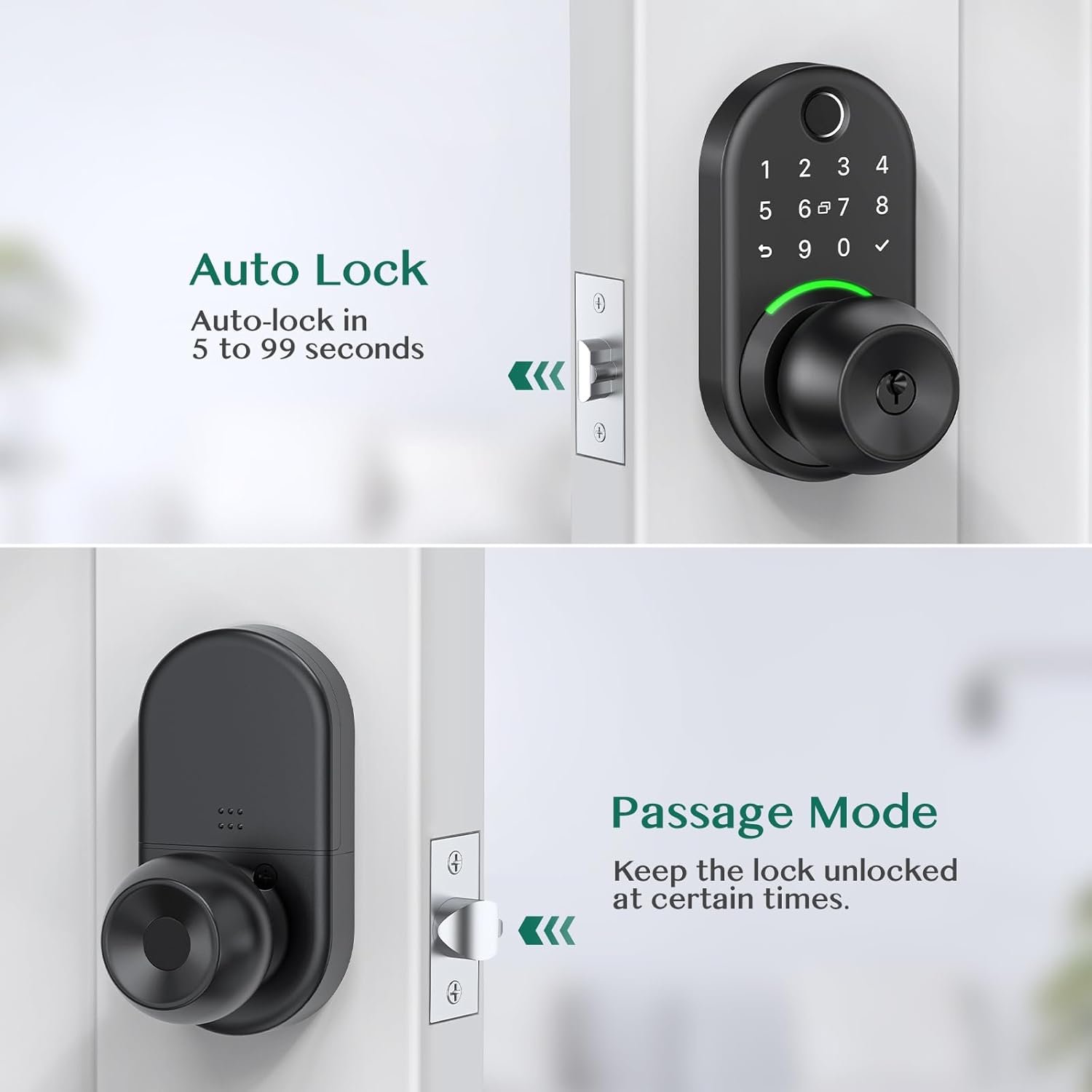 Keypad Smart Door Lock with Knob, Yamiry Keyless Entry Digital Lock with Handle, Fingerprint Electronic Knob for Front Door, Generate Passcode Remotely, Easy Installation - Image 4