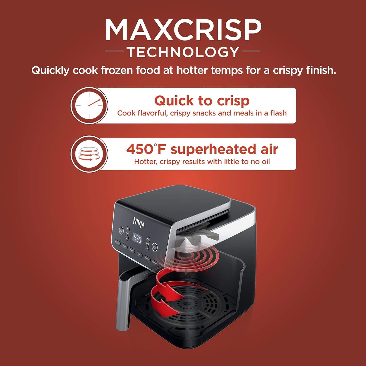 Ninja | Air Fryer | 6.5 QT Pro XL Capacity fits 9lbs of Wings | 6-in-1 Max Crisp, Air Fry, Roast, Bake, Reheat & Dehydrate | Nonstick Basket, Crisper Plate & Recipe Guide | Grey | AF181 - Image 2