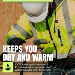 Pioneer Hi Vis Safety Bomber for Men – Waterproof, Reflective ANSI Class 3 Winter Rain Jacket with Detachable Hood