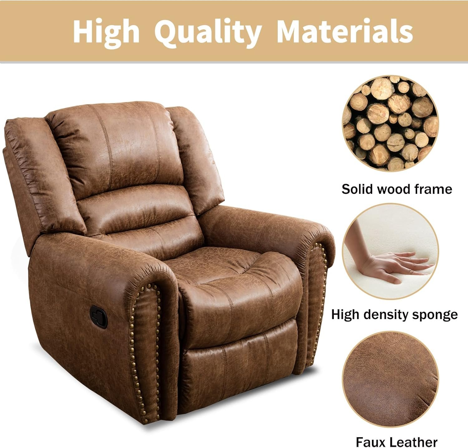 CANMOV Leather Recliner Chair, Classic and Traditional Manual Recliner Chair with Comfortable Arms and Back Single Sofa for Living Room, Nut Brown - Image 6