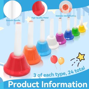 24 Pcs 8 Note Metal Hand Bells for Kids Christmas Kids Hand Bells Musical Handbells Baby Music Toy Percussion Instrument for Toddlers Children’s Day Family Activity School and Classroom