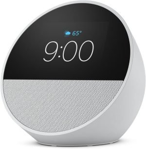 Amazon Echo Spot (newest model), Great for nightstands, offices and kitchens, Smart alarm clock with Alexa, Glacier White