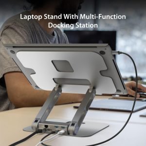 j5create Laptop Stand with USB C Dual HDMI Display Hub – 2 USB A 5Gbps, PD 100W with USB-C 5Gbps, Ethernet | Aluminum Computer Riser for MacBook and Windows Notebook (JTS427)