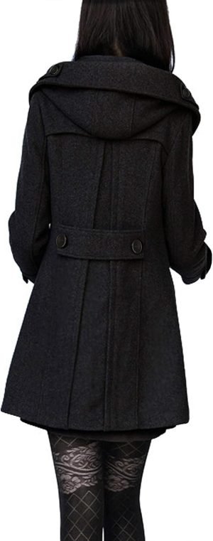 Tanming Women’s Warm Double Breasted Wool Pea Coat Trench Coat Jacket with Hood