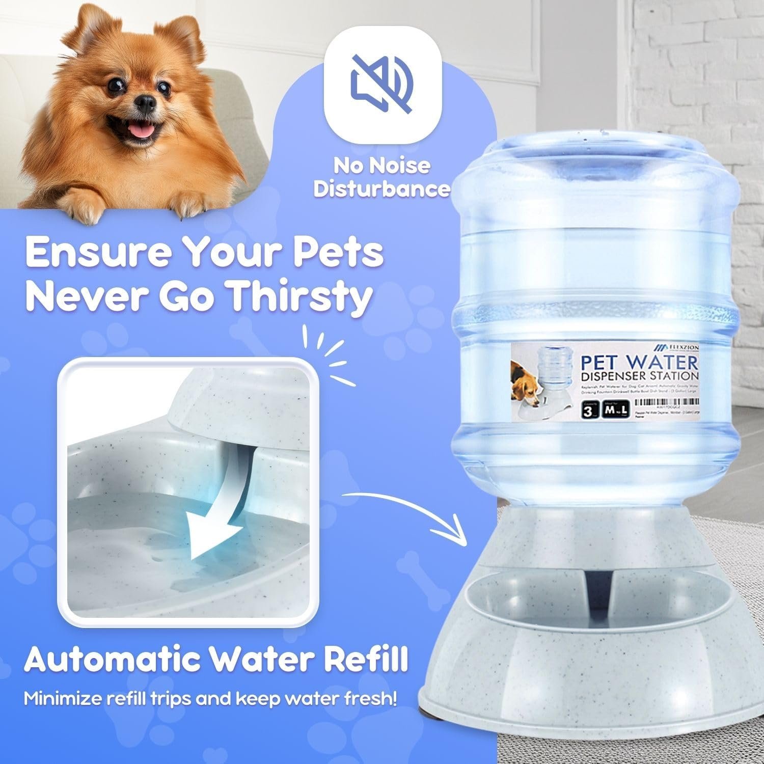 Flexzion Gravity Pet Water Dispenser Drinking Station for Dogs Cats (3 Gallon) Automatic Replenish Waterer for Small Large Breed Dog Cat,Feeding Watering Fountain Supplies Bottle Dish Bowl - Image 5