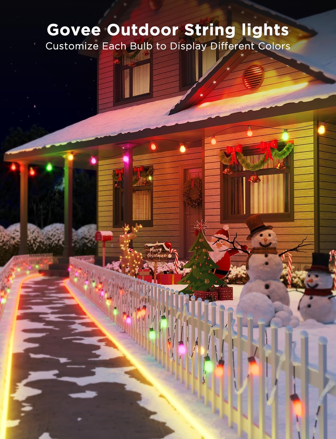 Govee S14 Bulb Outdoor String Lights 2, 96ft Smart RGBIC Warm White Patio Lights with 30 LED Bulbs, 111 Scene Modes for Outdoor Decor, Works with Alexa, Google, Matter, APP Control, IP66 Waterproof - Image 2