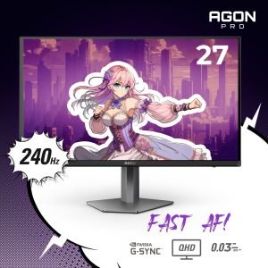 AOC Agon PRO AG276QZD2 27″ OLED Tournament Gaming Monitor 2560×1440, 240Hz 0.03ms, G-SYNC, PS5 Xbox Switch Compatible, Glossy, Black