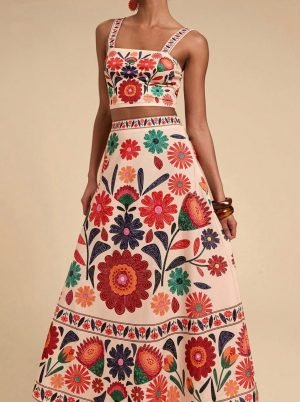 Womens Printed Skirt Outfits Floral Halter Crop Top A Line Maxi Skirt Casual Going Out Set...