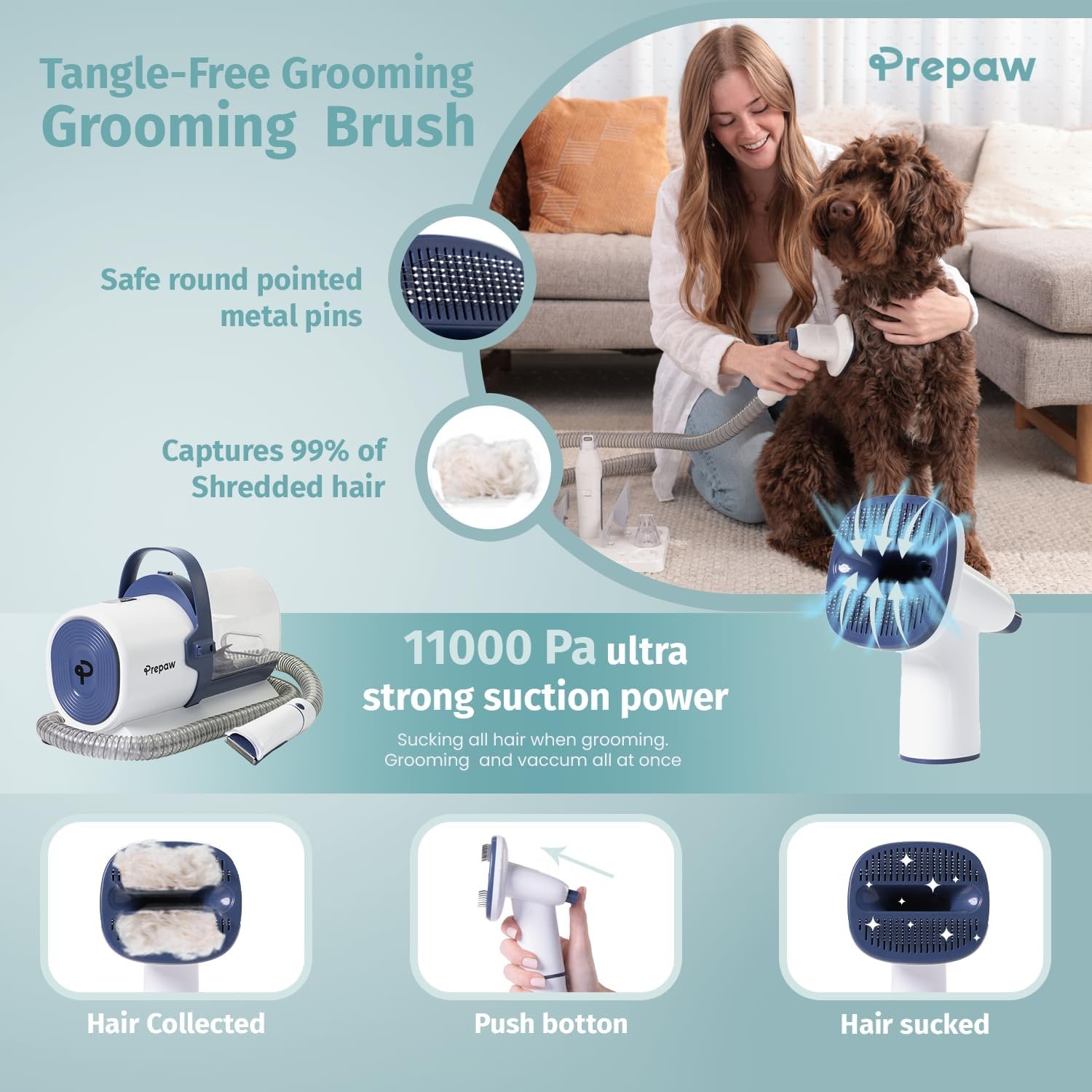 Premium Pet Grooming Kit with Vacuum, 11000Pa Suction Power, 2.5L Dust Cup, 7 Grooming Tools, Cordless Paw Trimmer, Nail Grinder, Large Capacity Dust Cup, Whisper Operation, USA Design - Image 3