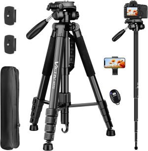 Tripod for Camera, 72″ Tall Camera Tripod Monopod with Remote, Professional Heavy Duty Compact Camera Stand for Phone,DSLR, Spotting Scope, Telescope, Binocular