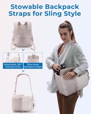 BAGSMART Camera Backpack, DSLR SLR Small Camera Bags for Photographers Compatible for Sony Canon Nikon, Shoulder Strap 2-in-1 Travel Backpack Fits 12.9″ iPad, Beige