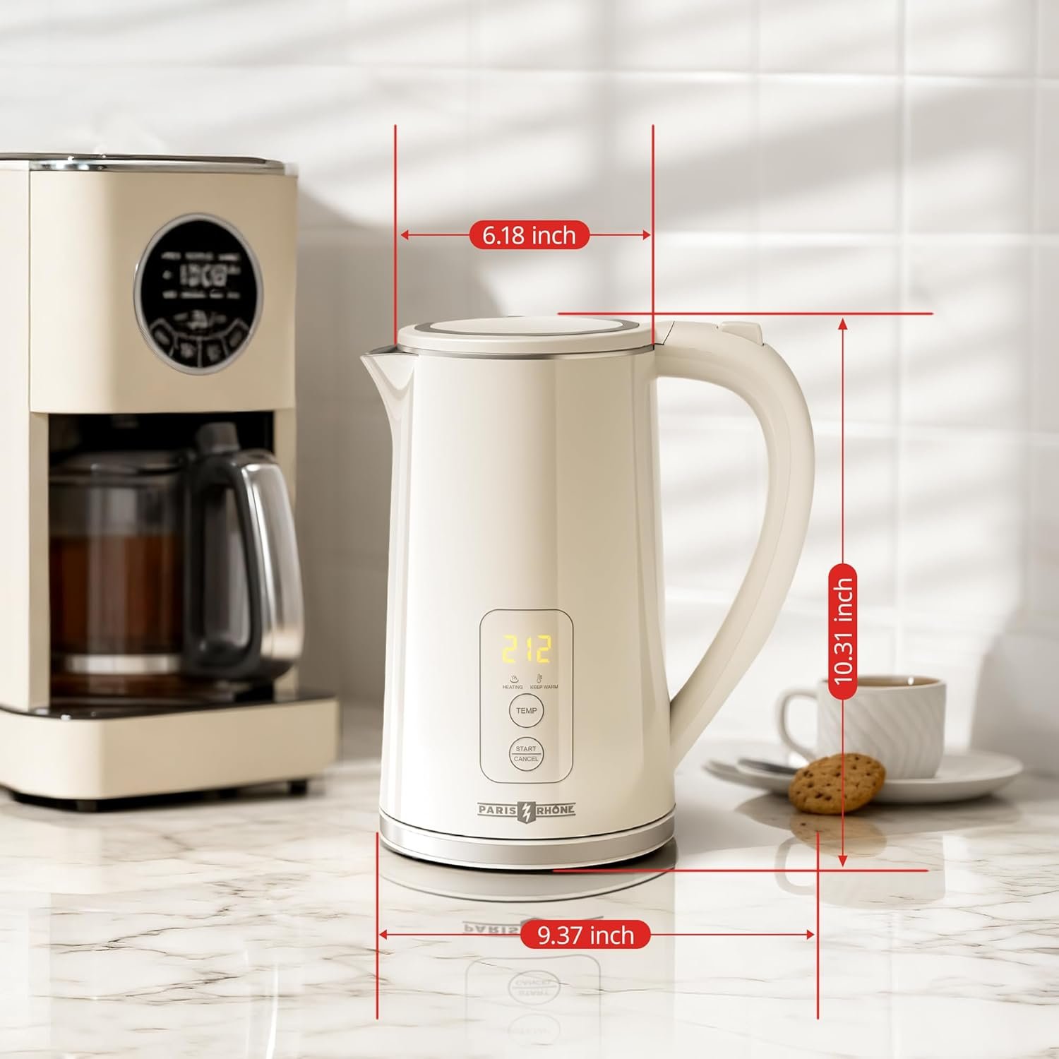 PARIS RHÔNE Electric Kettle Temperature Control, 1.7L Electric Tea Kettle Water Boiler, 4H Keep Warm with 6 Presets, LED Screen Electric Kettles for Boiling Water, Boil-Dry Protection, BPA Free - Image 9