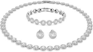 Swarovski Crystal Authentic Angelic All Around Set of Necklace, Bracelet and Earrings, White, Rhodium Finish- Women’s Hypoallergenic Sparkling Jewelries – Nickel Free Crystal Jewelry Collection