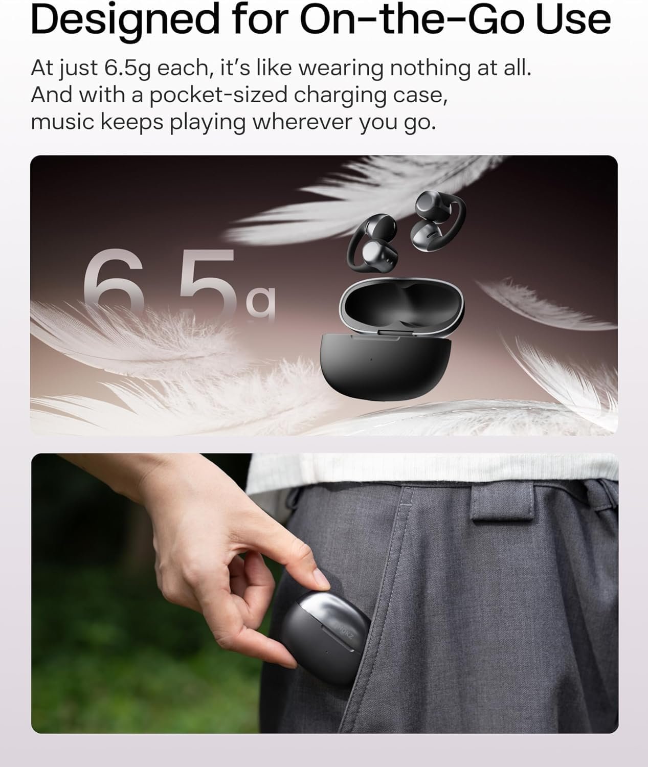 SHOKZ OpenDots ONE-Open-Ear Headphones, Clip-On Earbuds-Wireless Bluetooth Earbuds with Microphone-Secure, Lightweight, Comfort-Premium Dolby Audio-Water Resistant-Fast Charging-Up to 40 hrs Playtime - Image 6