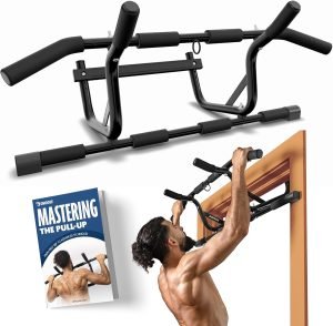 DMoose Fitness Pull Up Bar for Doorway – Upto 250 Lbs Capacity, No Screwing or Slipping, Hanging Pullup & Chin Up Bar for Door Frame – Multi Padded Grips for Strength Training with Installation Guide