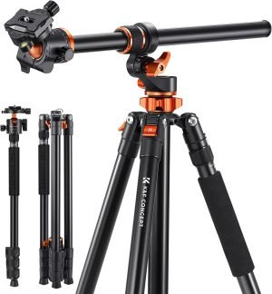 K&F CONCEPT 90”/230cm Ultra High Camera Tripod,Horizontal Overhead Shooting Travel Tripods with Metal Ball Head 10KG Load Capacity,Detachable Monopod, for Indoor and Outdoor Use T254A7+BH-28L