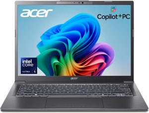 Acer Aspire 14 AI Copilot+ PC | 14″ WUXGA Display | Intel Core Ultra 5 Processor 226V | NPU: Up to 40 Tops – GPU: Up to 53 Tops | Intel ARC 130V | 16GB LPDDR5X | 512GB SSD | Wi-Fi 6E | A14-52M-51S1