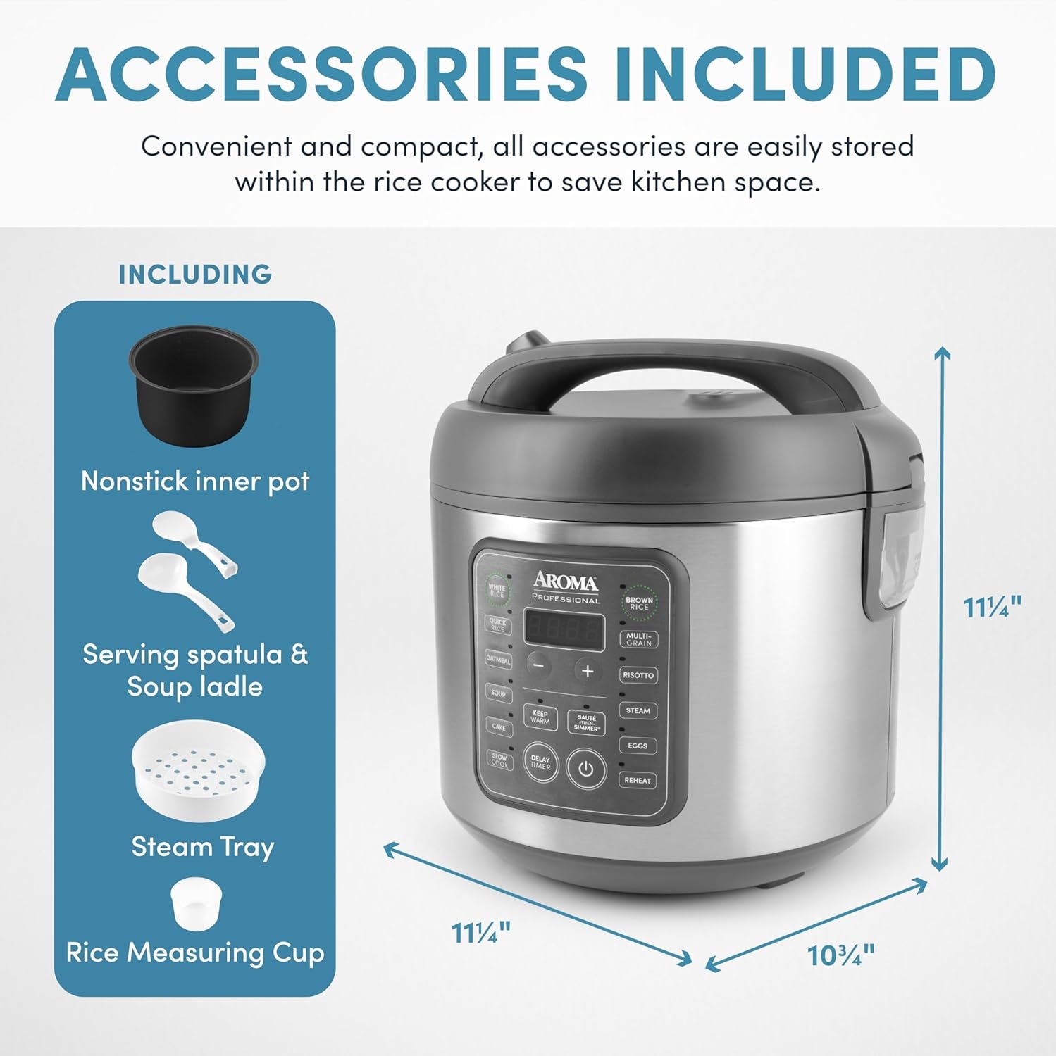 AROMA Professional Digital Rice Cooker, 10-Cup (Uncooked) / 20-Cup (Cooked), Multicooker, Slow Cooker, Steamer, Oatmeal Cooker, Egg Cooker, STS, 5 Qt, Gray, ARC-5200SG - Image 7