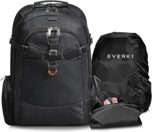 EVERKI Business 120 Laptop Backpack with Rain Cover, 40L Capacity, Large Compartment for Laptops Up to 18.4″, 180° Fold-Out Design, Padded Pocket, Durable Design with Multiple Pockets – EKP120 – Black
