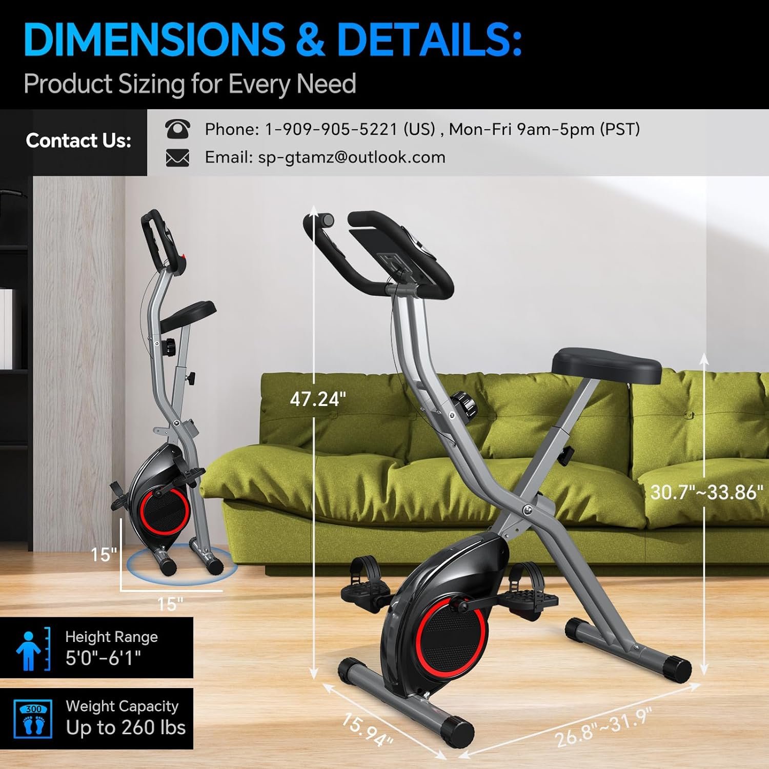Foldable Exercise Bike for Small Apartments, Stationary Bikes for Home, Indoor Portable Cycling Bike with 16-Level Magnetic Resistance, 260LBS Capacity, 5.5 LBS Flywheel, for Small Space Workout 816 - Image 5