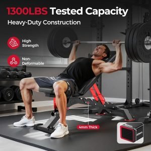 FLYBIRD Commercial Grade Adjustable Weight Bench – 1300LBS Capacity, 6+3 Positions for Ultimate Strength Training & Bench Press, with Easy-Roll Wheels