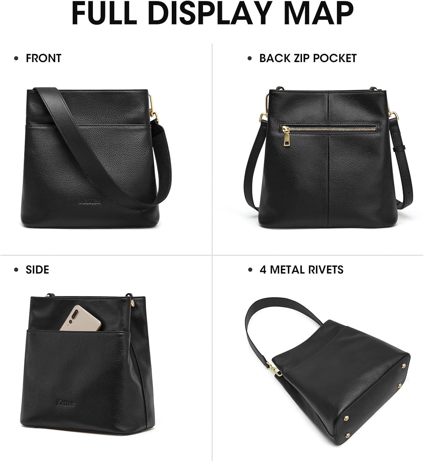 Kattee Leather Handbags for Women, Medium Soft Shoulder Tote Crossbody Purses Bucket Bags with 2 Straps - Image 7