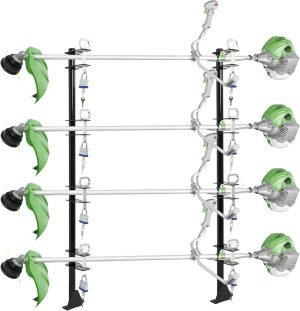 KUAFU 4 Place Trimmer Rack Holds for Landscape Enclosed Trailer and Truck Weed Eater Holder Racks w/4 Locks Utility Lawn Tools Accessories Carrier Mount On