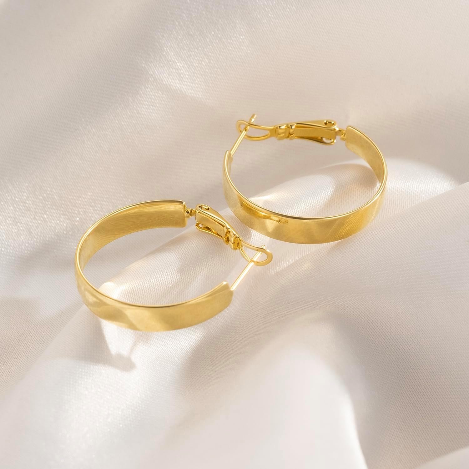 Hoop Earrings 14K Gold Hoop Earrings for Women Square-edge Gold Earring Hoops Paddle Back Women’s Hoops Earring Birthday Gifts 22mm - Image 3