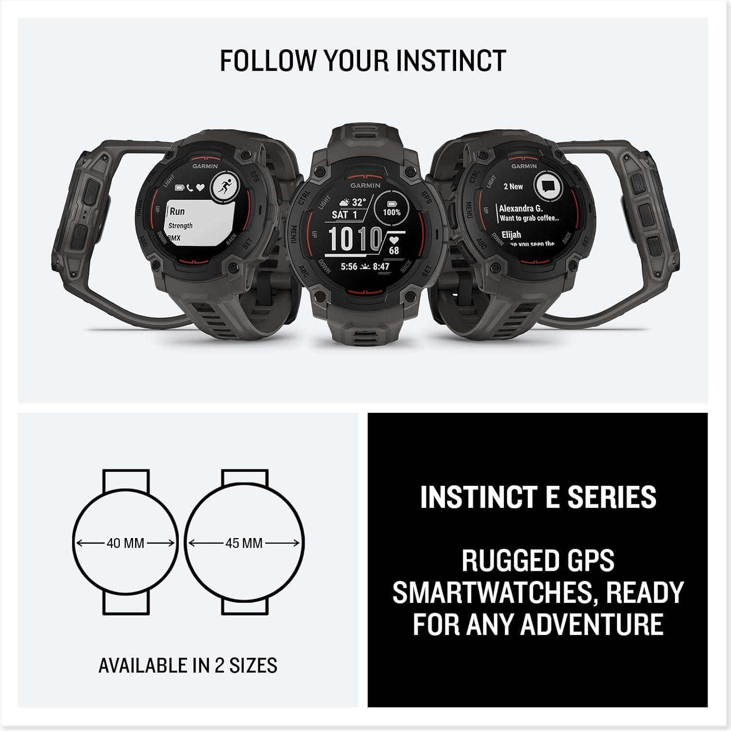 Garmin Instinct® E 45mm, Rugged Outdoor GPS Smartwatch, 24/7 Health Monitoring, Wrist-Based Heart Rate, Up to 16 Days of Battery Life, Charcoal - Image 8