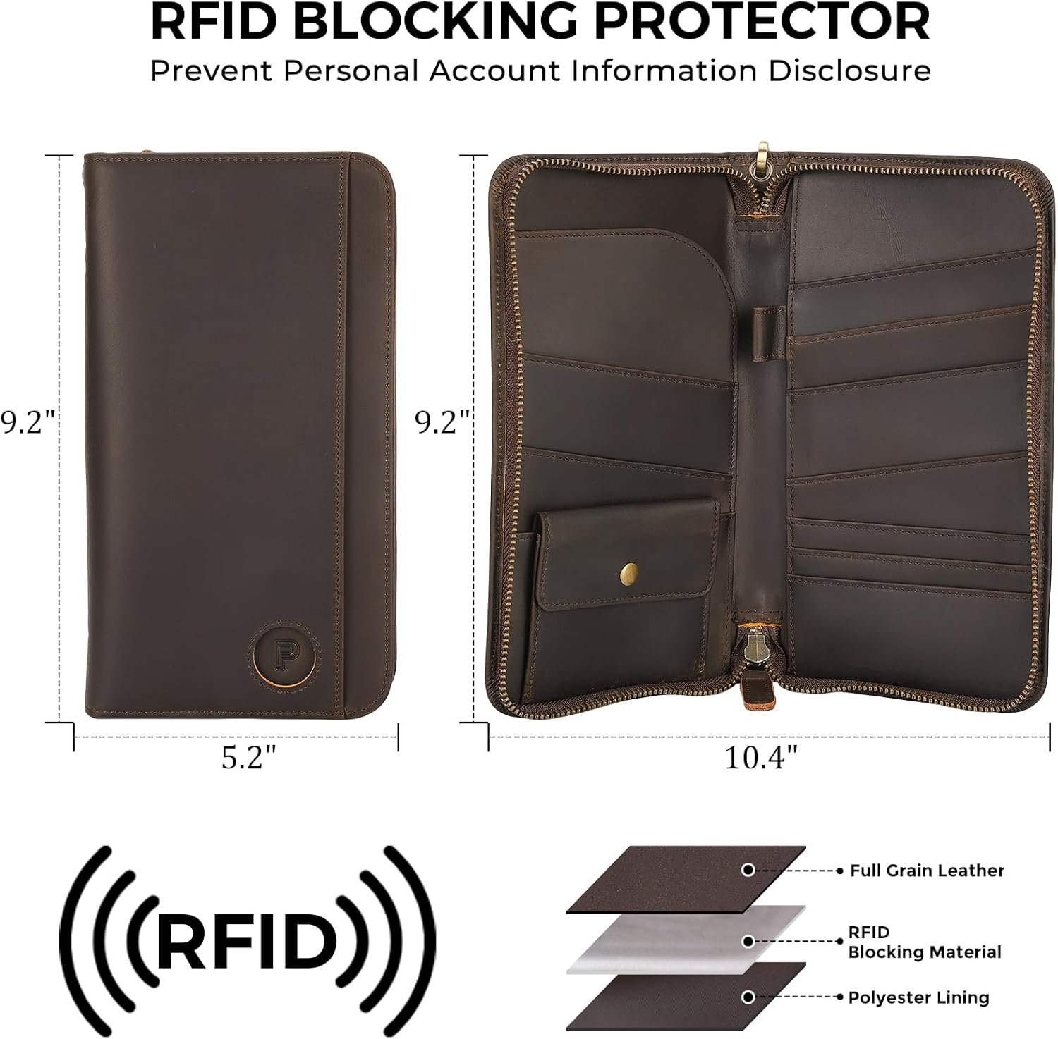 Polare Full Grain Leather Family Passport Holder Travel Documents Organizer RFID Blocking Wallet with Coin Pouch and AirTag Slot Fits 6 Passports - Image 5