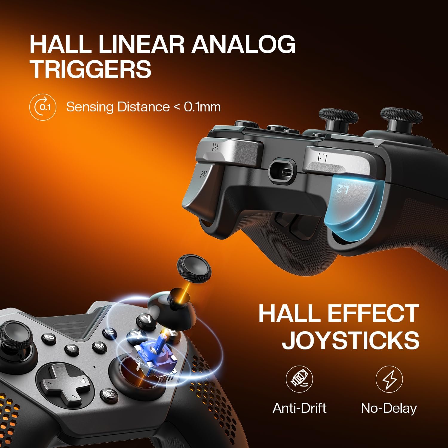 NYXI Flexi Wireless PC Controller, 1000Hz Polling Rate Hall Effect Joystick, Interchangeable D-pad&Left Joystick, 4 Mppable Buttons, 800mAh, Adjustable Turbo/Vibration for PC/Switch 2/iOS/Android - Image 4