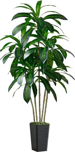 Artificial Dracaena Tree Artificial Silk Tree Faux Tree with White Tall Planter Fake Tropical Yucca Floor Plant (1, Black, 5 FT)