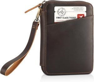 Polare Full Grain Leather Family Passport Wallet for 4 Passports, RFID Blocking Bifold Passport Cover Travel Document Organizer Holder for Women and Men (Dark Brown with AirTag Slot)