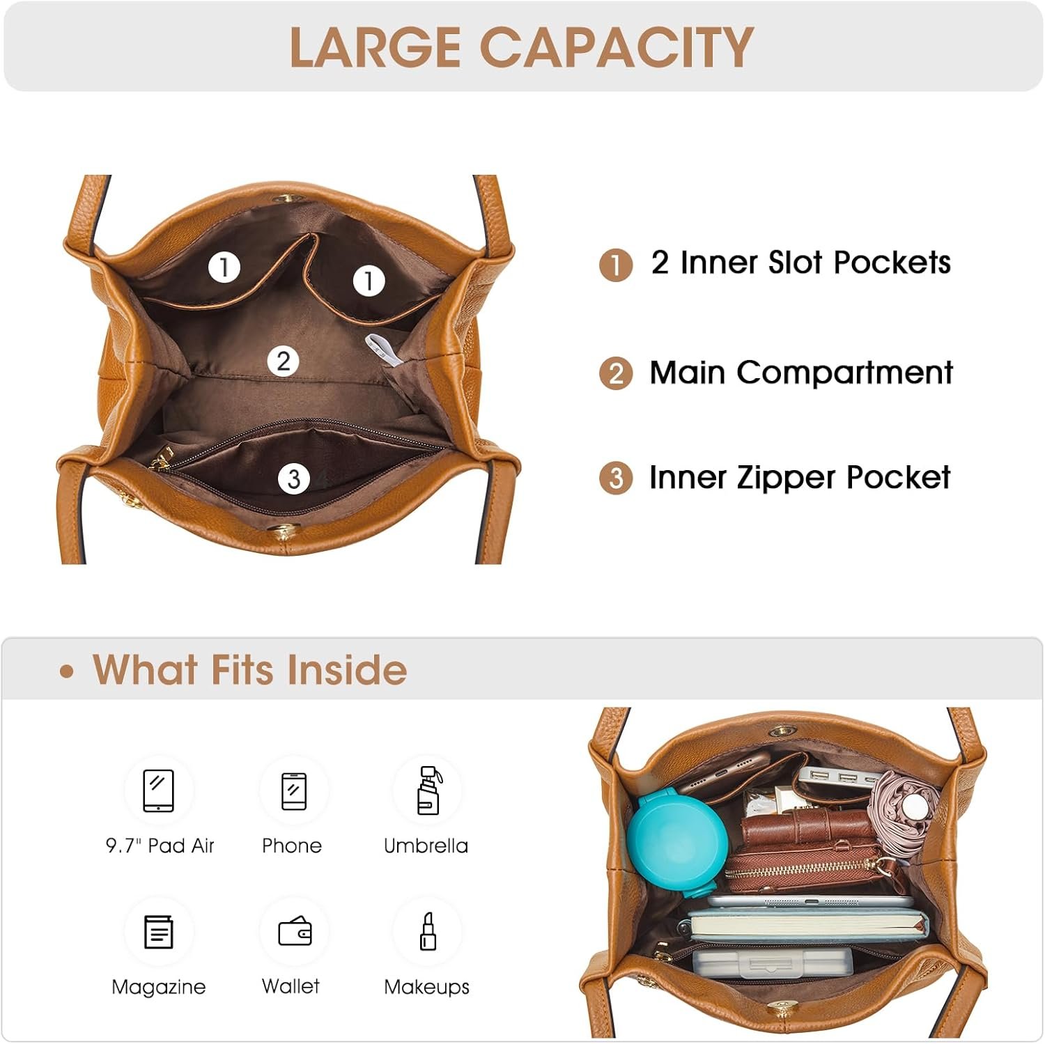 Kattee Women Soft Genuine Leather Totes Shoulder Bag Purses and Handbags with Top Magnetic Snap Closure - Image 4